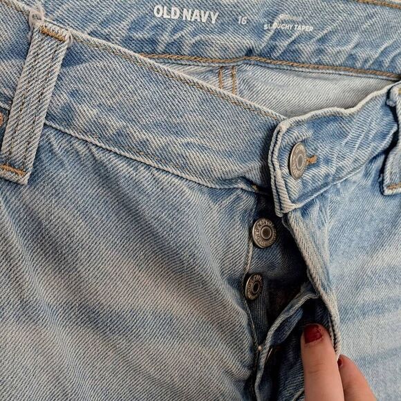 Old Navy Women's High-Waisted Button-Fly Slouchy Taper Cut-Off Non-Stretch Ankle - Picture 7 of 9